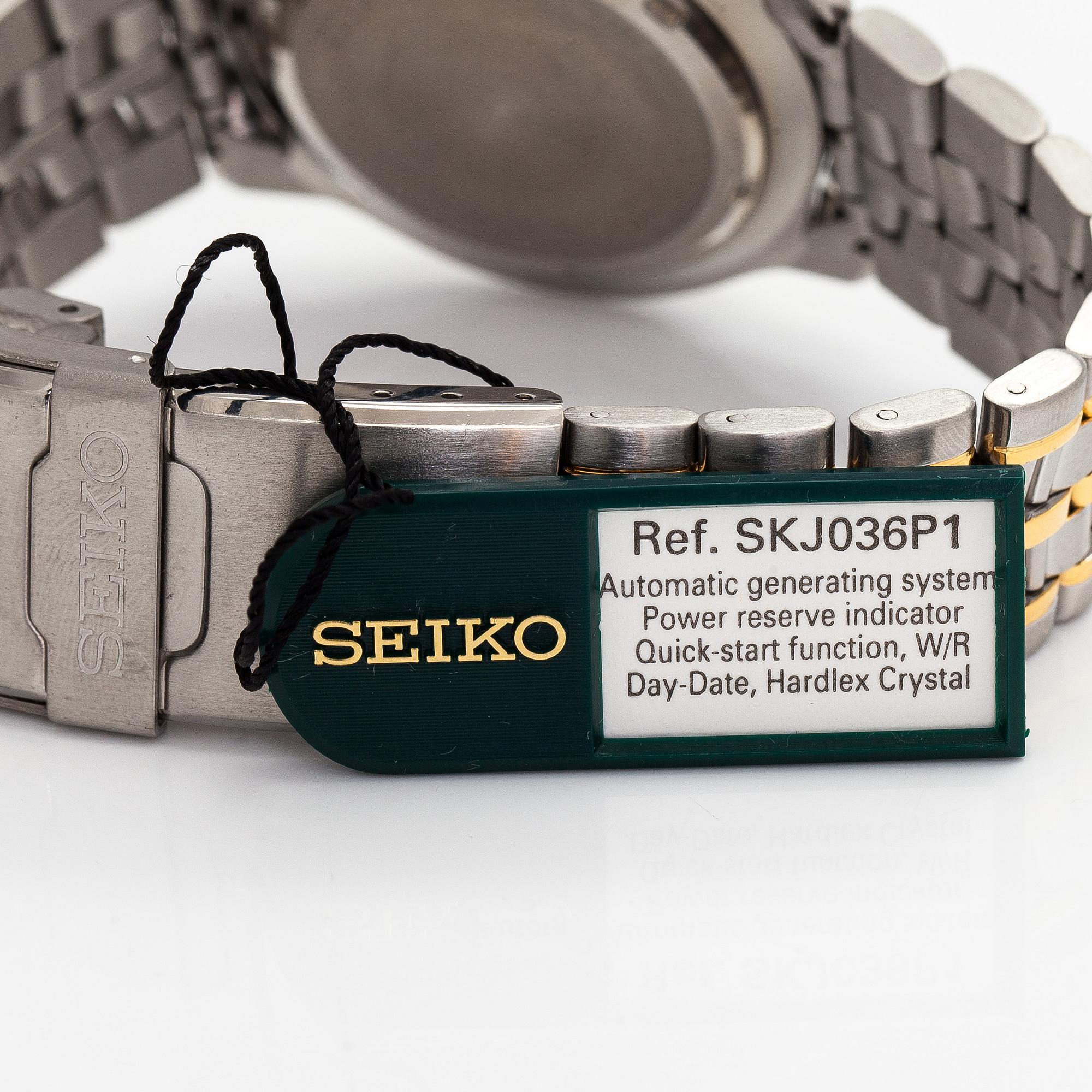 Seiko Kinetic wristwatch, 40 mm, gold / steel, plastic crystal, 1990s.