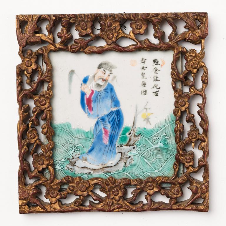 A set of six framed tiles, Qing dynasty, 19th Century.