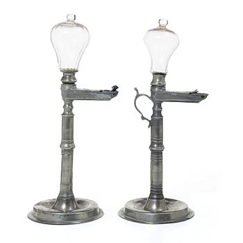 Oillamps, two similar, 19th century.
