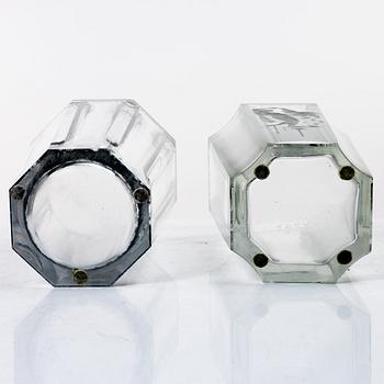 Emil Weidlich, vaser, 2 st, Elme glasbruk, 1930-tal.
