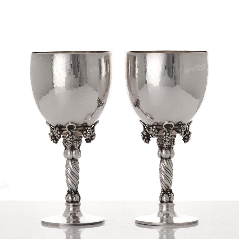 Georg Jensen, a pair of sterling silver wine glasses, Copenhagen 1988 & 1996, design nr 263.