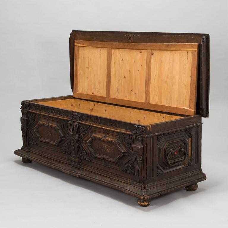 An oak chest dated 1761, Germany.