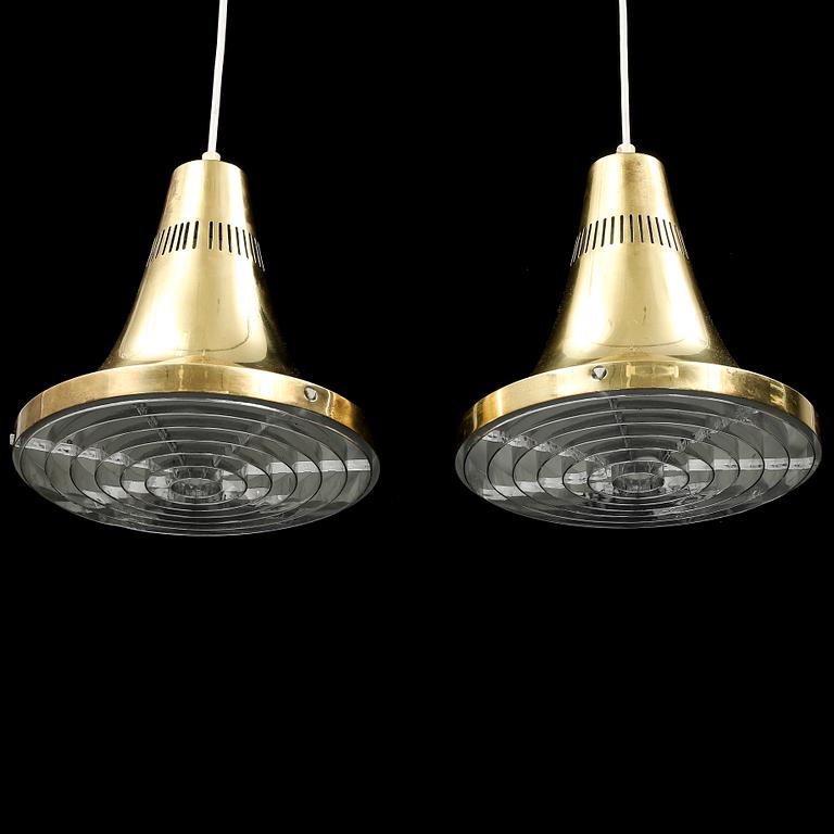 HANS-AGNE JAKOBSSON, a pair of brass ceiling lamps, Markaryd, 1960/70s.