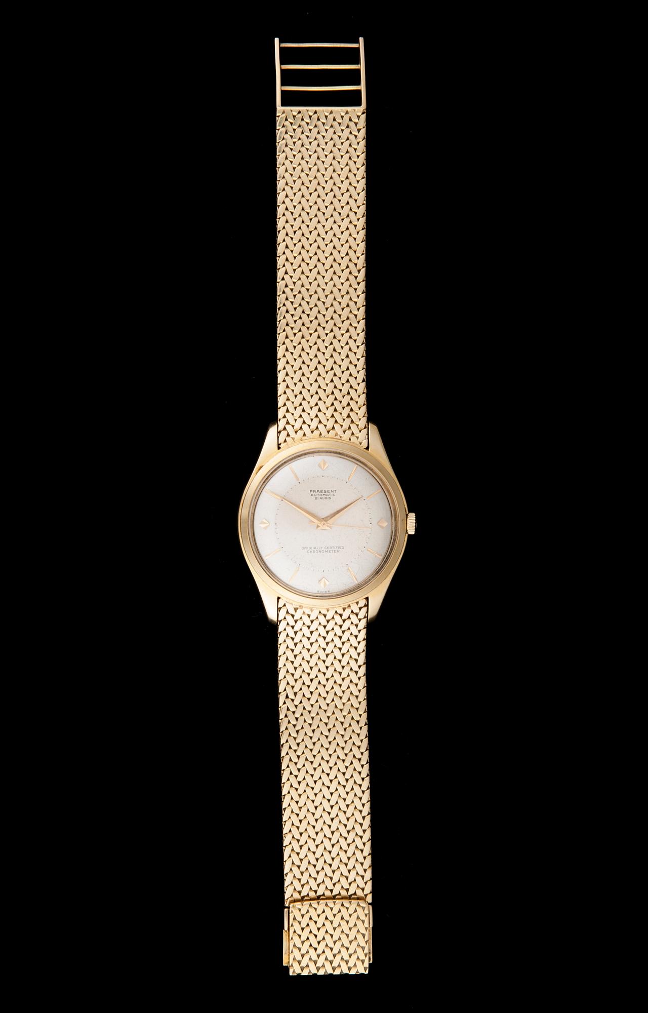 ARMBANDSUR, herr, guld 14 k, Praesent Automatic. Armband 18k guld, totalvikt 90 g.