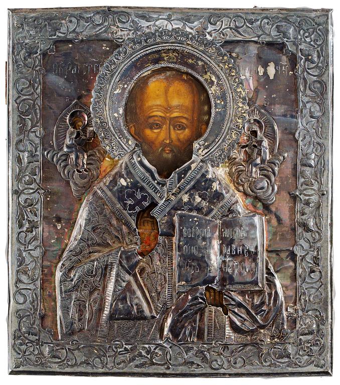 A 19th cent Russian parcel-gilt icon, S:t Petersburg 1860.