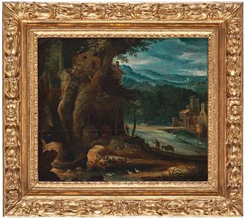 Paul Bril Attributed to, Landscape with a village by a river.