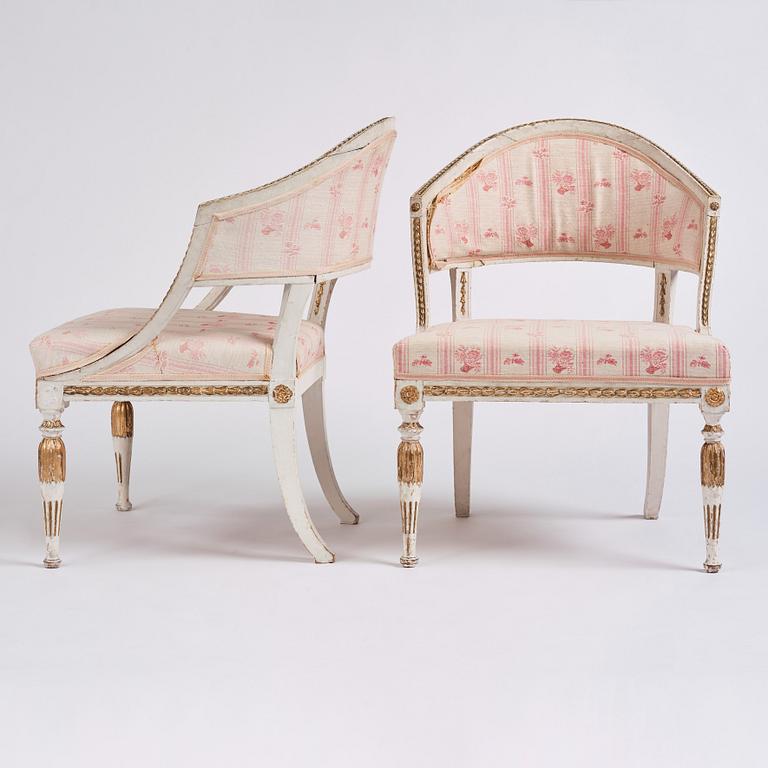 A pair of late Gustavian armchairs, Stockholm, late 18th century.