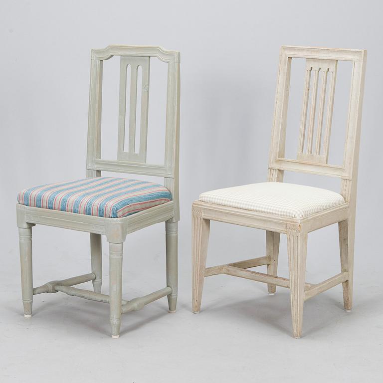 A set of six similar painted Gustavian chairs, 18th/19th century.