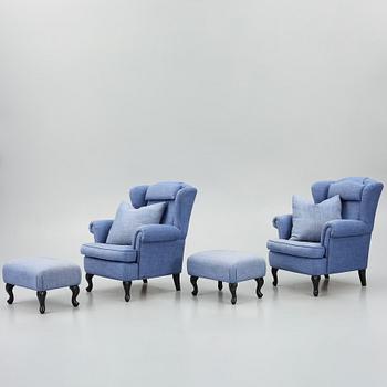 Fåtöljer ett par, med fotpallar, Bröderna Andersson.