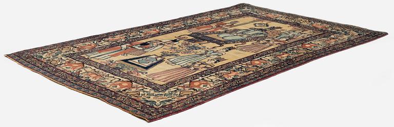 An antique Kerman Raver rug, South Persia, signed c. 238 x 143 cm.