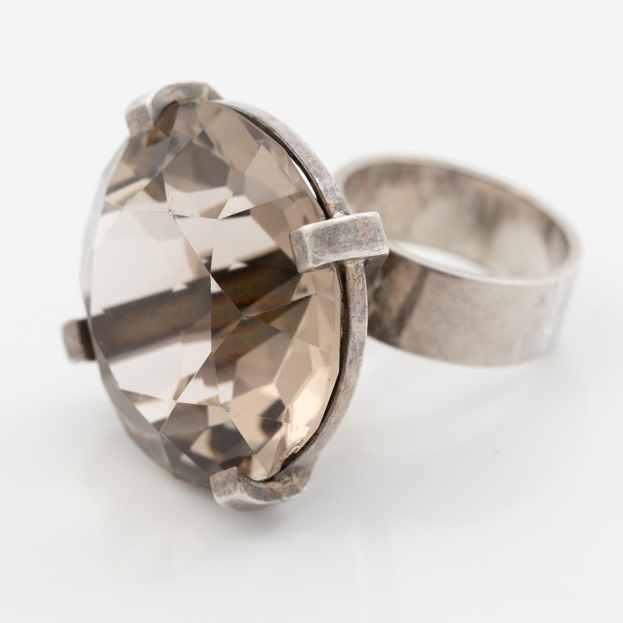 Anders Högberg, Ring, silver with faceted smoky quartz, Gothenburg 1972.