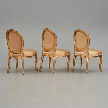 Six Swedish Transition Rococo/Gustavian 18th century chairs.