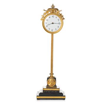 168. A late Gustavian porphyry and ormolu mantel clock attributed to A. Blomberg (watchmaker in Stockholm 1811-25).