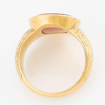 Ring, seal, 18K gold with carnelian and monogram, 1850s.