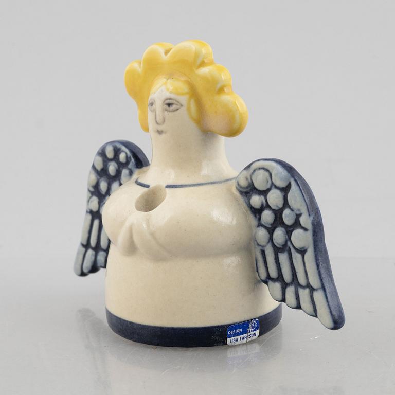 Lisa Larson, three stoneware candlesticks "Julius", "Juliana", "Angel" aswell as a bowl "Guldknopp",  Gustavsberg.