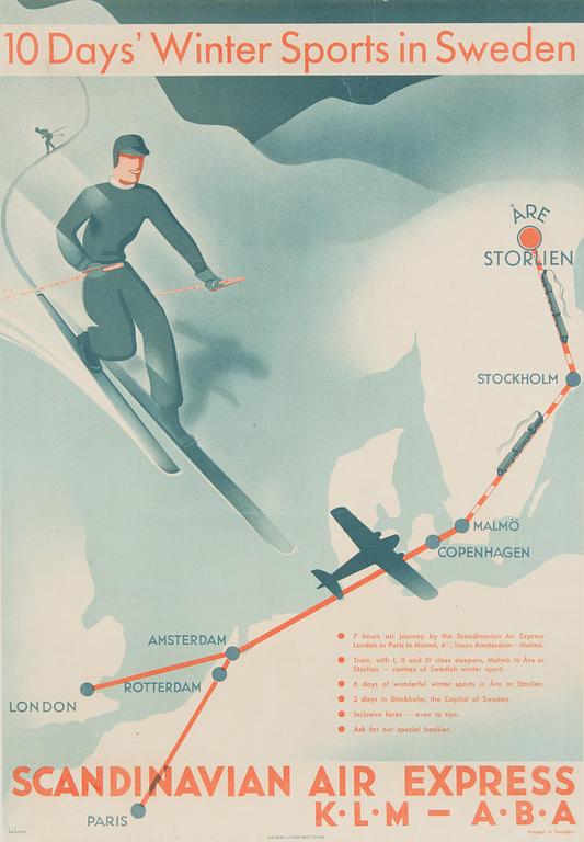 A lithographic poster, J. Olséns Litografiska Anstalt, Stockholm, 1930.