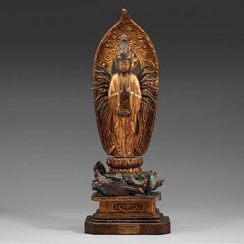 A Japanese wooden sculpture of Bodhisattva Kannon Senju, Edo period, 18th Century.