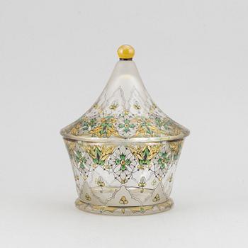 Skål med lock, glas, jugend, Steinschönau, 1910/20-tal.