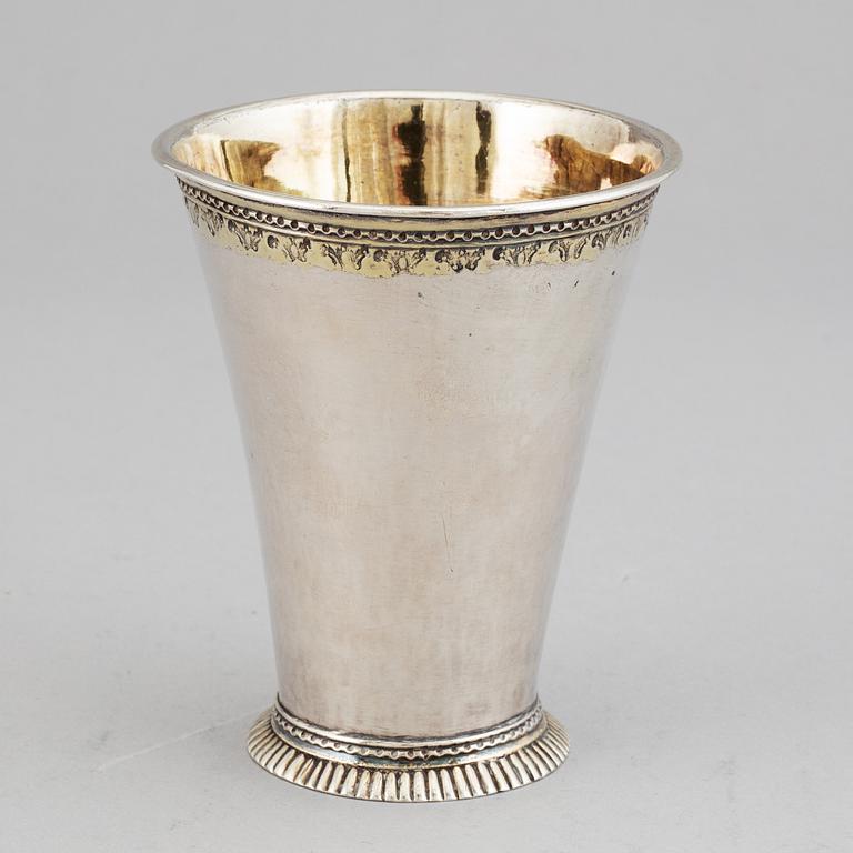 A Swedish 18th century parcel-gilt silver beaker, mark of Gottfried Dubois, Stockholm 1738.