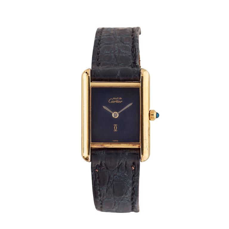 ARMBANDSUR, dam, Cartier, Tank, förgyllt silver. 1989 enligt certifikat.
