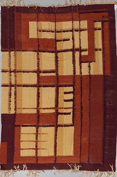 A CARPET, knotted pile in relief and flat weave, ca 306,5 x 205 cm, signed KS 1946, Sweden, probably Scania.