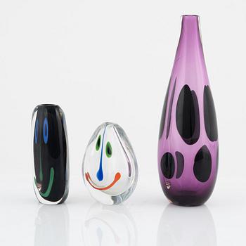 Anne Nilsson, a group of three glass vases, Orrefors.