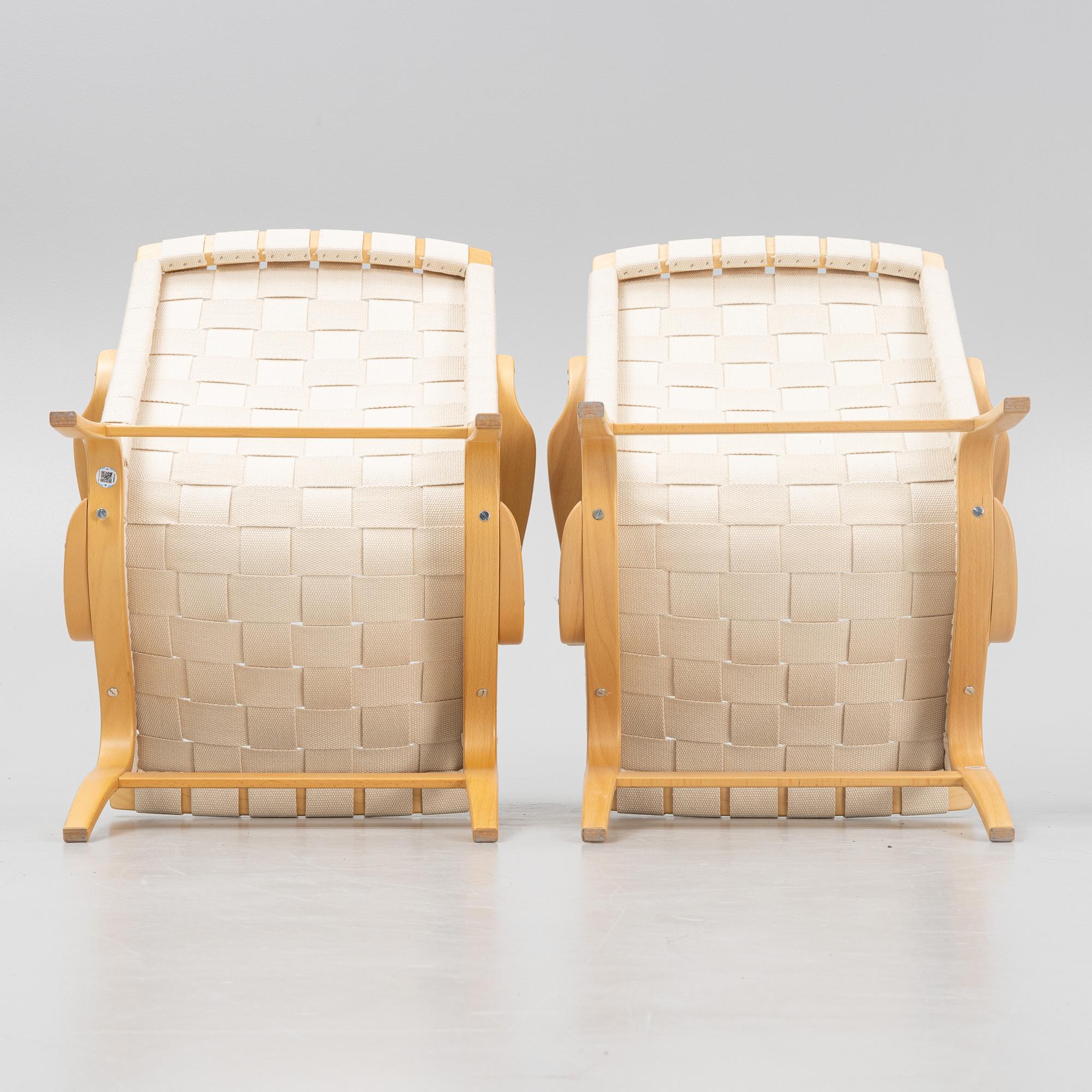 Bruno Mathsson, a pair of 'Eva' armchairs, Bruno Mathsson International, Värnamo, Sweden 2004.