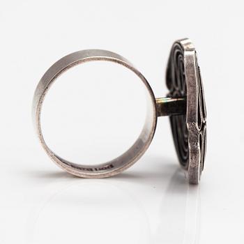 Liisa Vitali, "Kissantassut", a pari of sterling silver earrings and a ring. Westerback, Helsinki 1971.