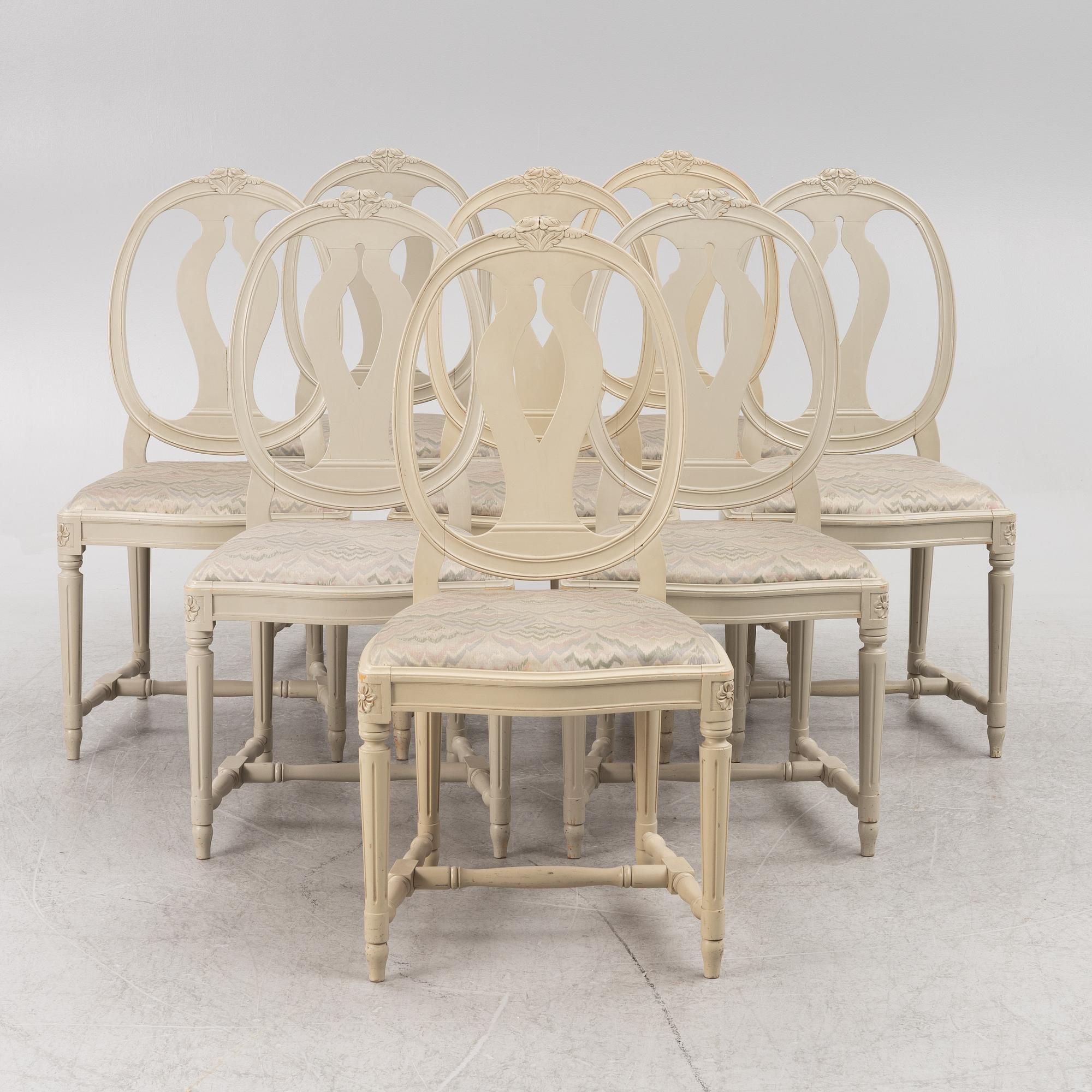 A set of eight Gustavian style chairs, late 20th century.