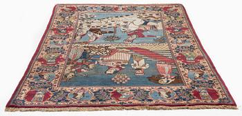 A semi-antique pictoral Kashan rug, Central Persia, c. 219 x 137 cm.
