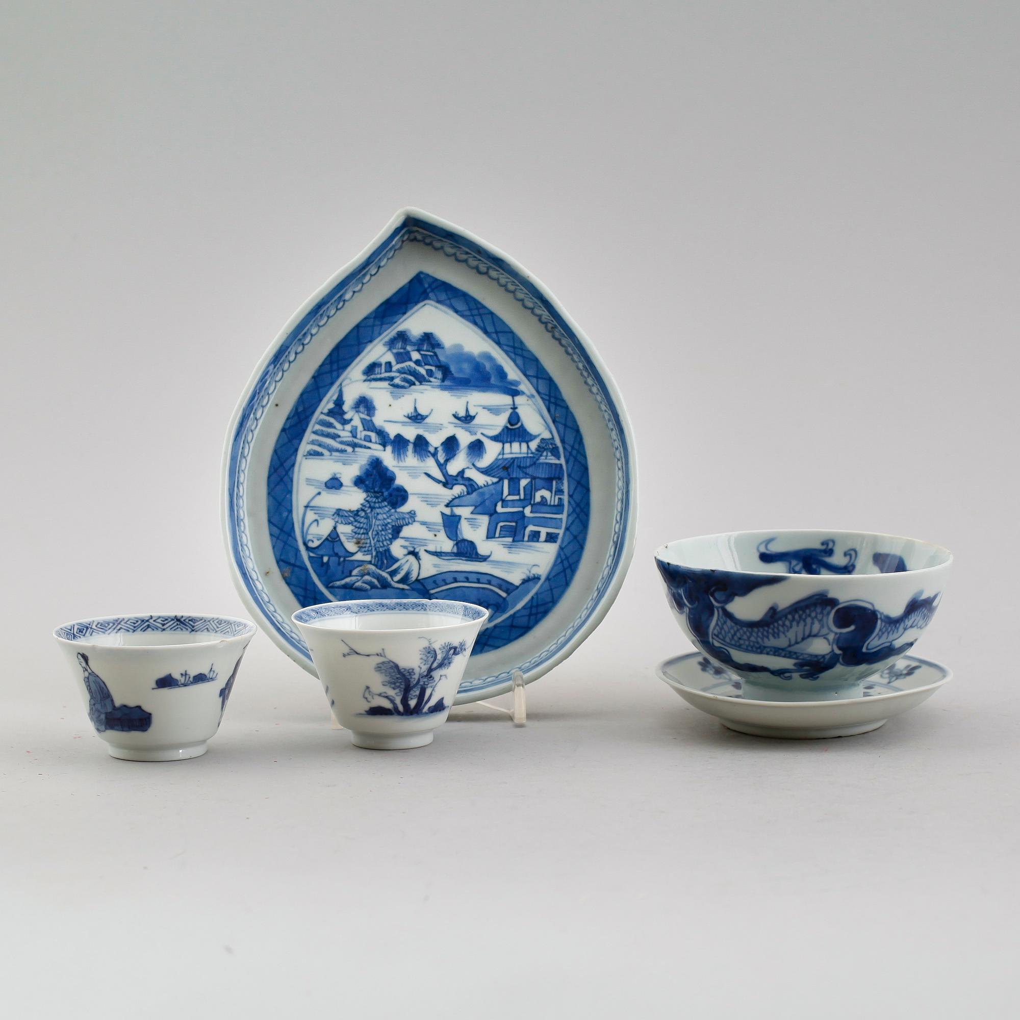 PORSLINSFÖREMÅL, 5 st, Kina, 1700-/1800-tal.