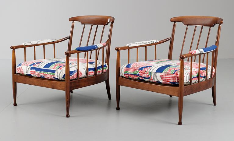 A pair of Kerstin Hörlin-Holmquist mahogany 'Skrindan' easy chairs, OPE Möbler.