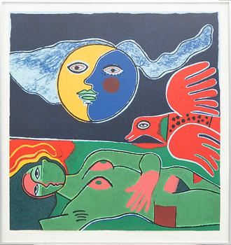 Beverloo Corneille Kvinna med fågel och måne.