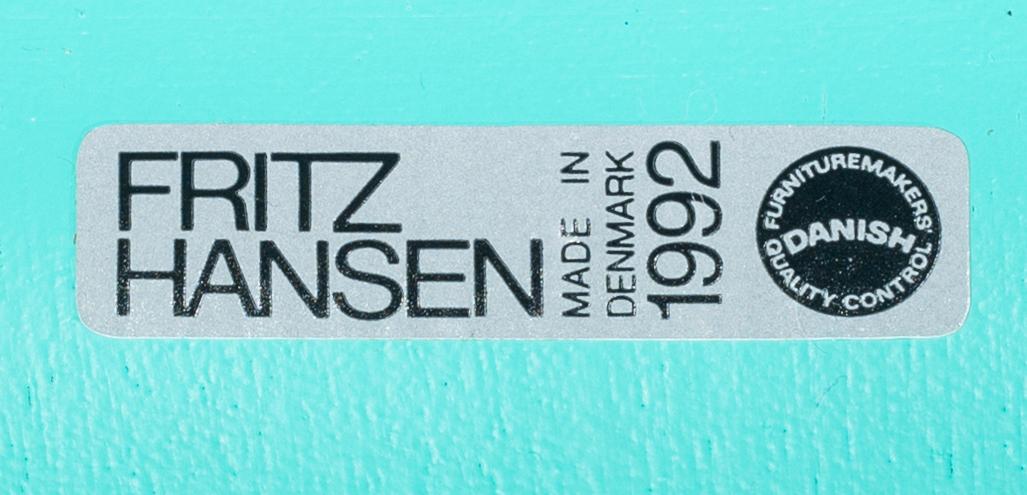 ARNE JACOBSEN, Four "Sjuan" chairs, Fritz Hansen, Denmark, 1992.