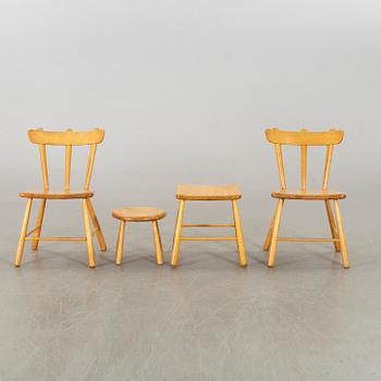 A SET OF TABLE, CHAIRS AND STOOLS, mid/second half of 20th century.