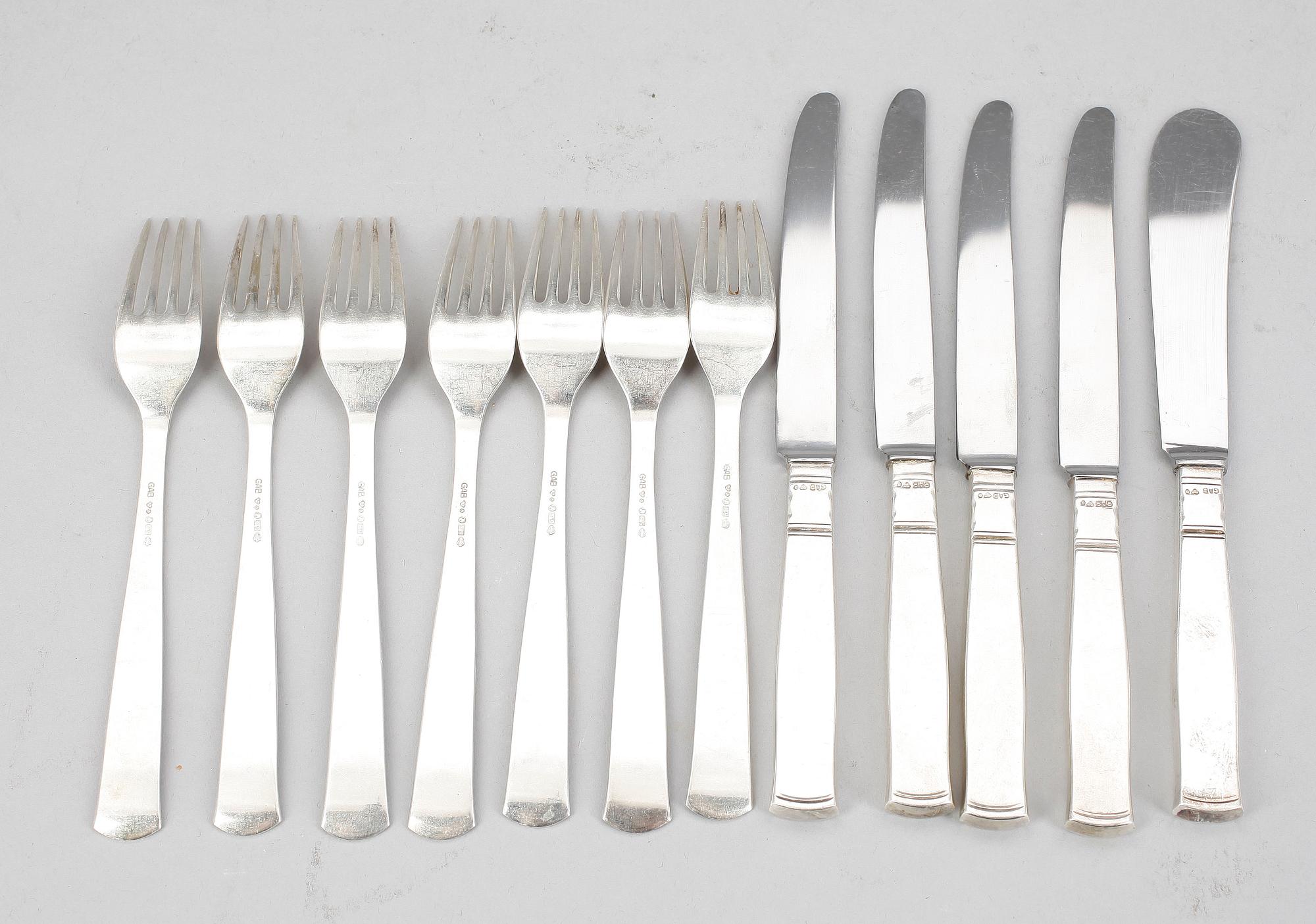 BESTICK, 12 st, silver, "Rosenholm", GAB, Stockholm 1952-1954. Tot vikt ca 298g.