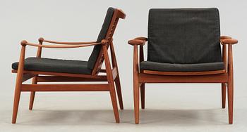 A pair of Finn Juhl teak easy chairs, France & Daverkosen, Denmark.