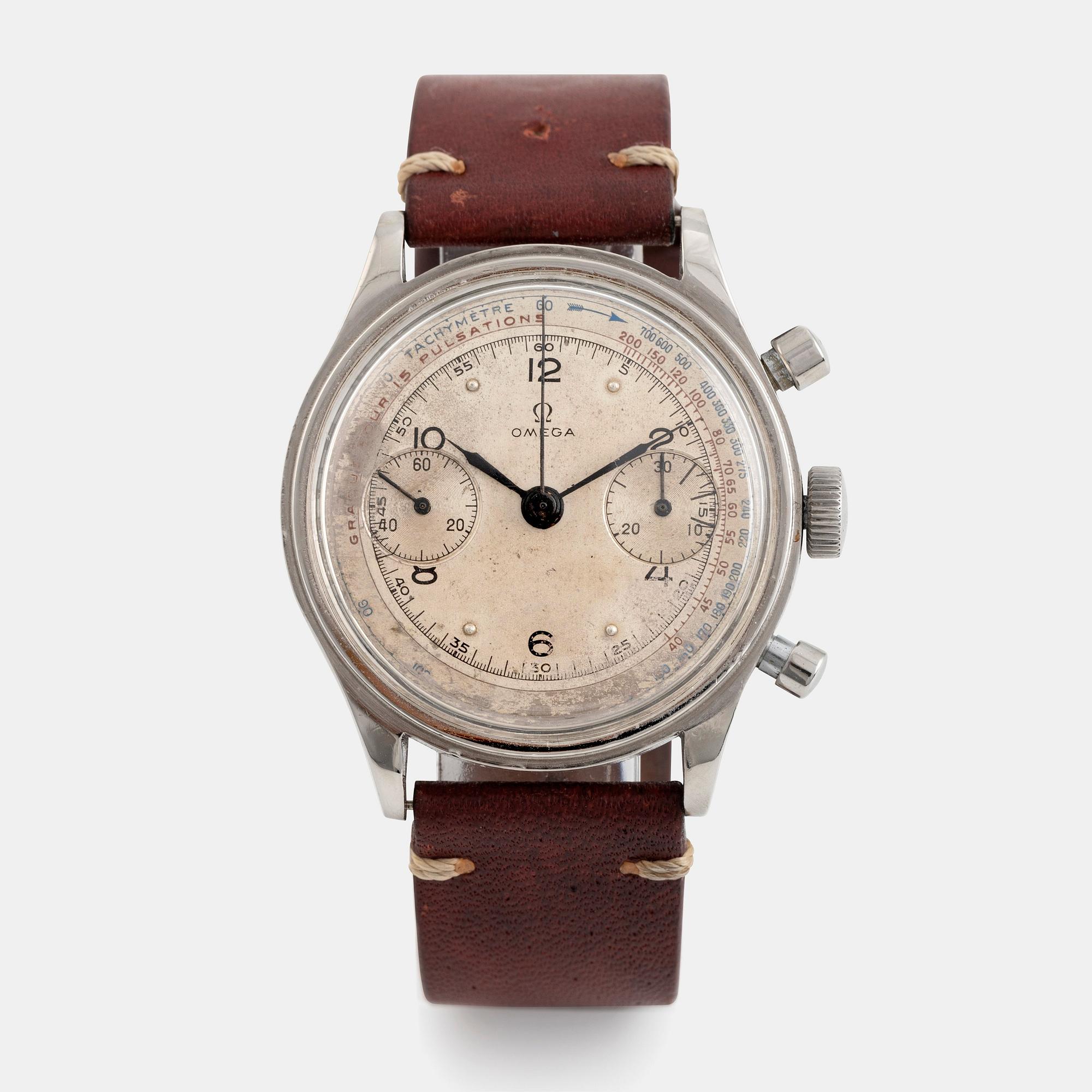Omega, chronograph, "Tachometer and Pulsometer scale", ca 1942.