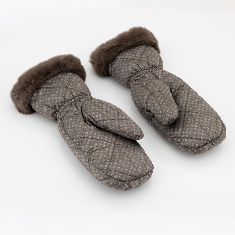 Louis Vuitton, a pair of silk and rabbit fur 'Moufles Igloo' mittens, 2009.