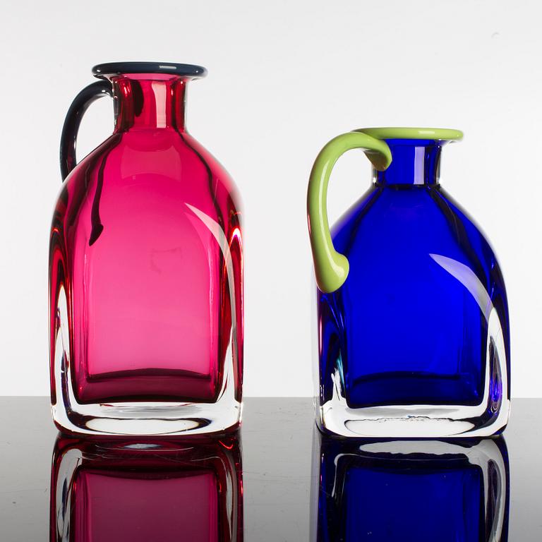 ERIKA LAGERBIELKE,  two jugs, glass, signerad, Orrefors.