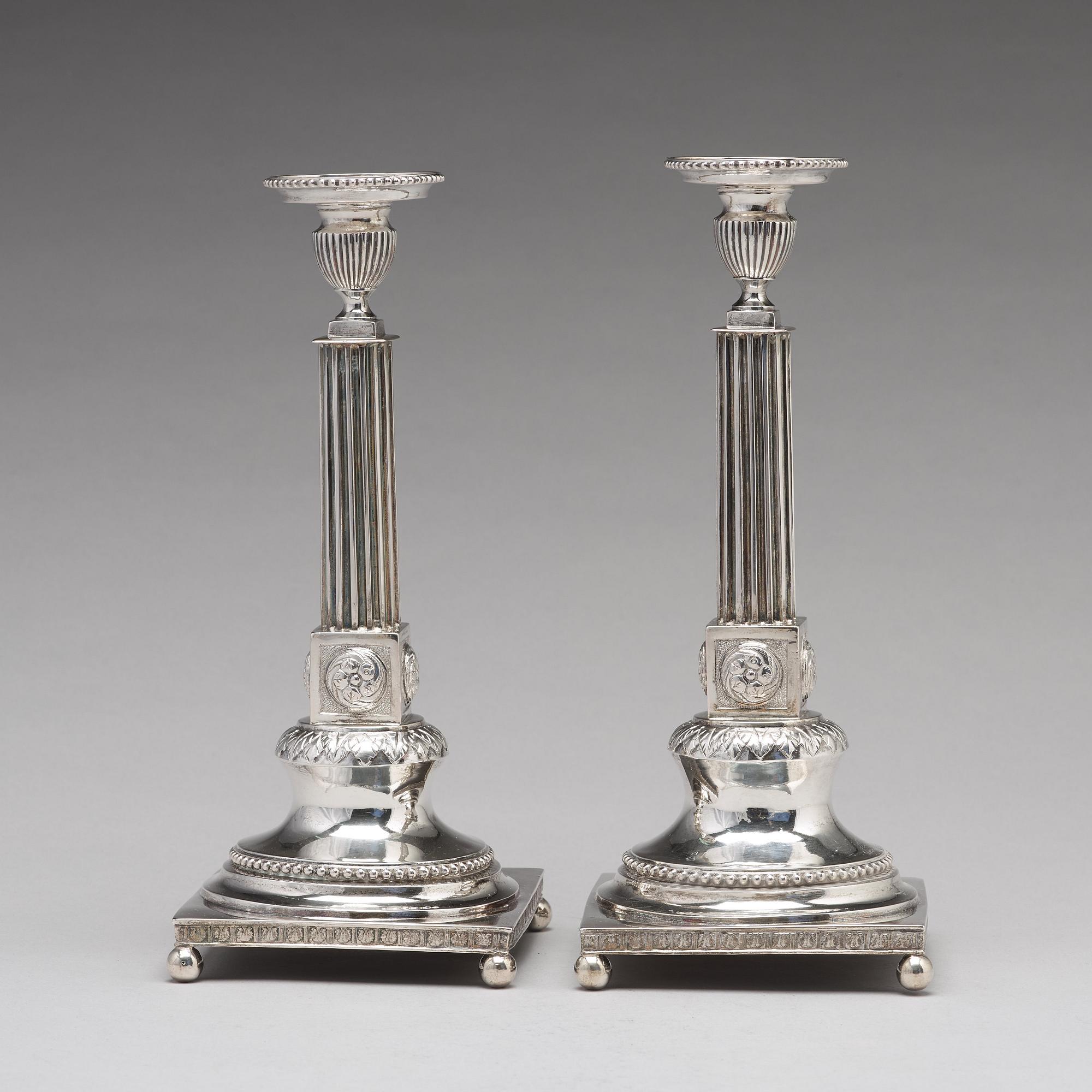 Lars Boye, ljusstakar, ett par, silver, Stockhom 1792. Gustavianska.