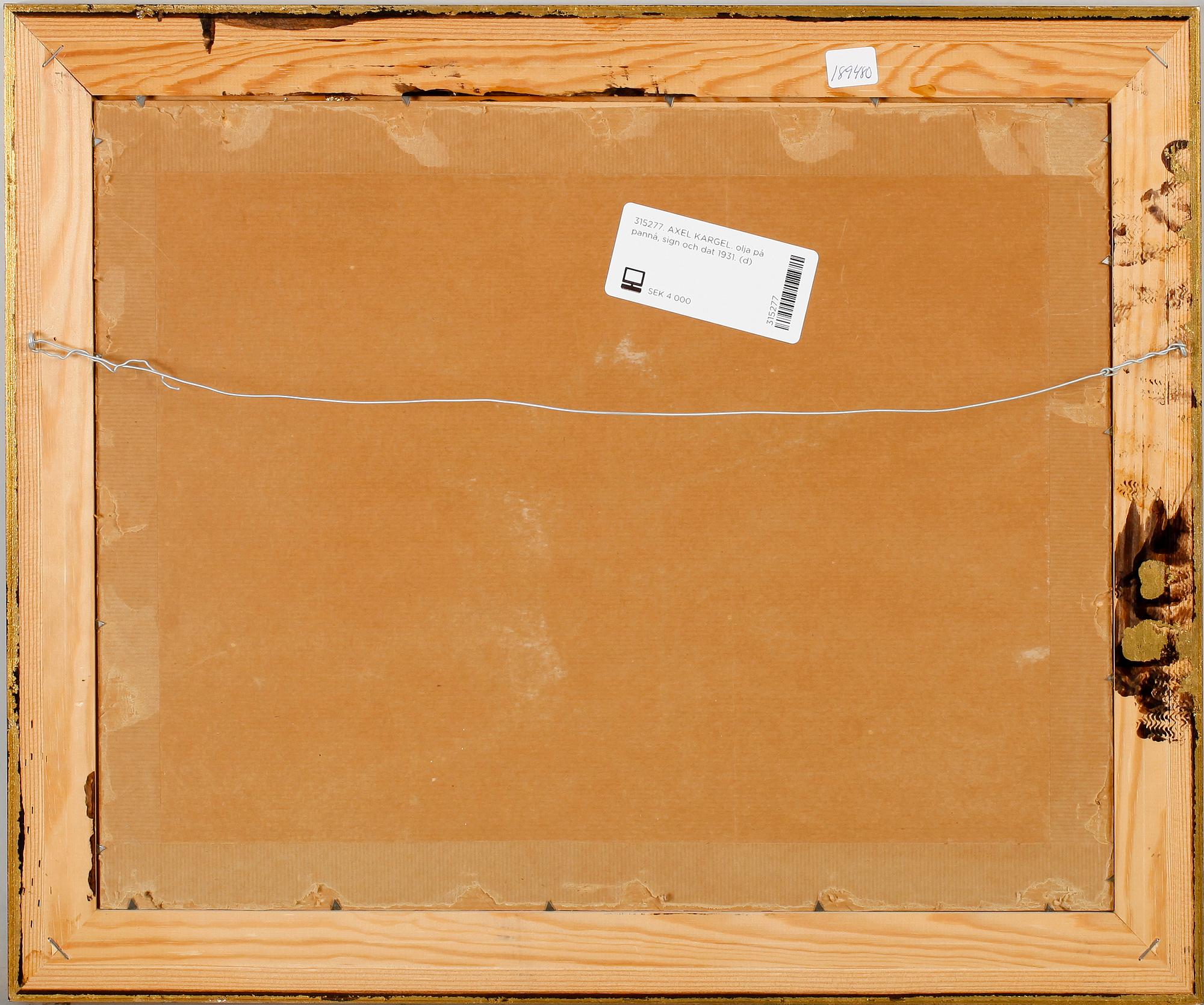 AXEL KARGEL, olja på pannå, sign och dat 1931.