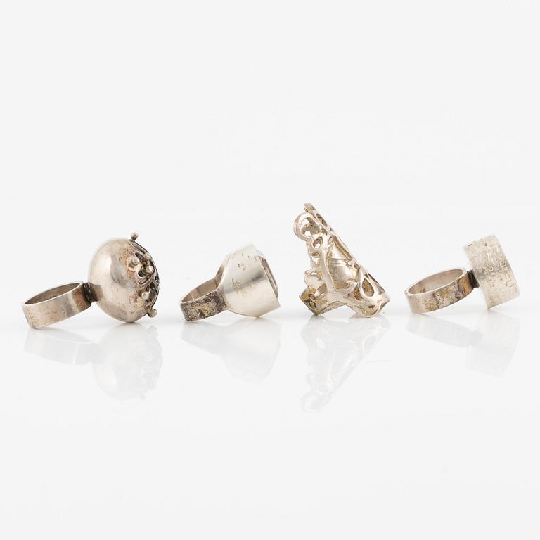 Lars Arby, four rings, sterling silver, Gothenburg 1964, 1967, 1971 and 1977.