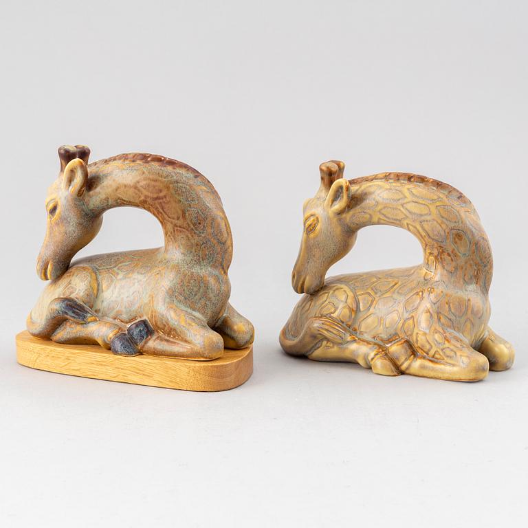 GUNNAR NYLUND, two stoneware sculptures of giraffes, Rörstrand, Sweden.