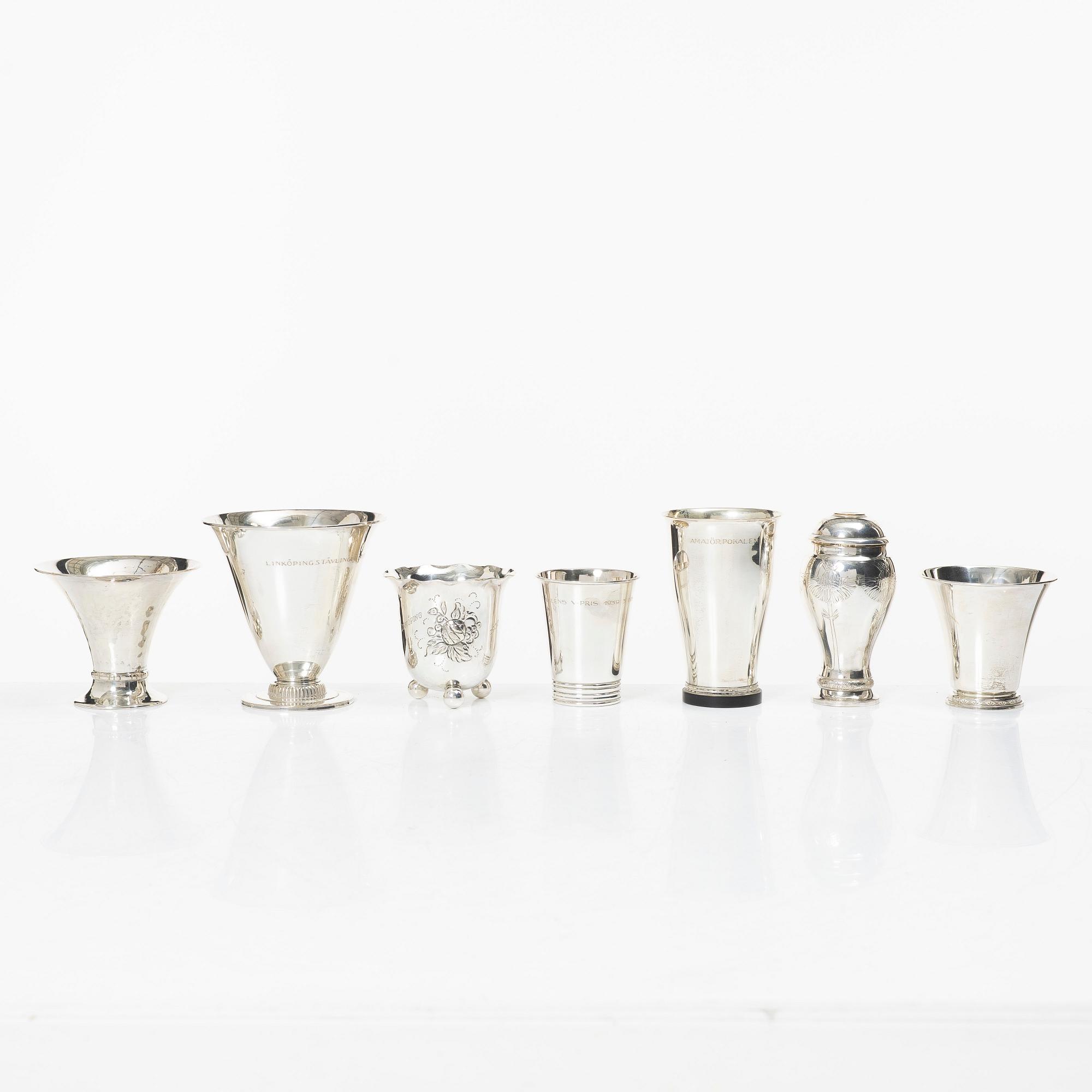 Bägare, 7 st, silver, GAB, 1900-tal.