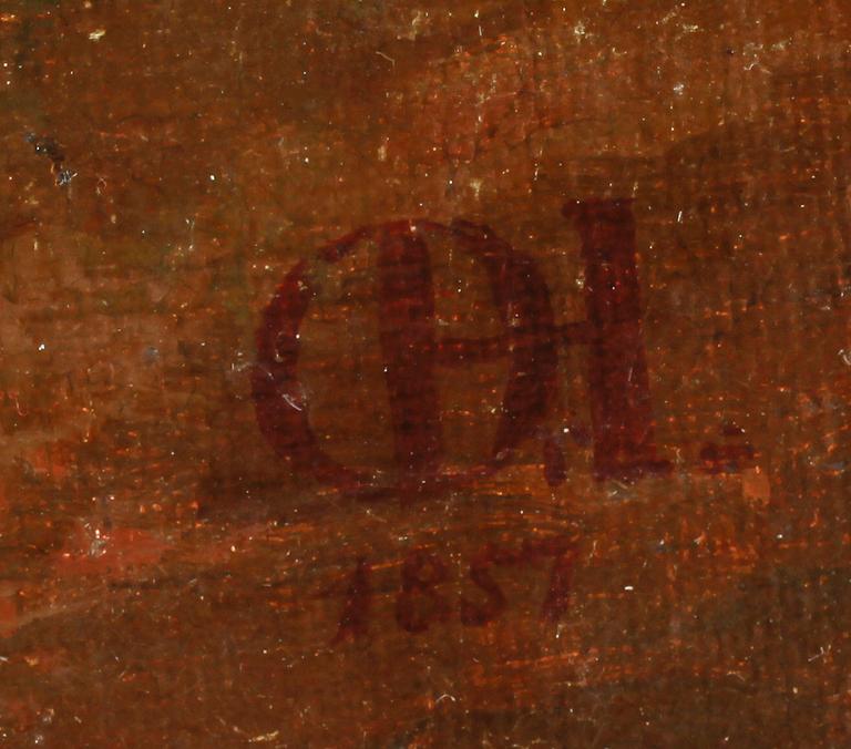 OKÄND KONSTNÄR, olja på duk, 1800-tal, monogramsignerad OH, daterad 1857.