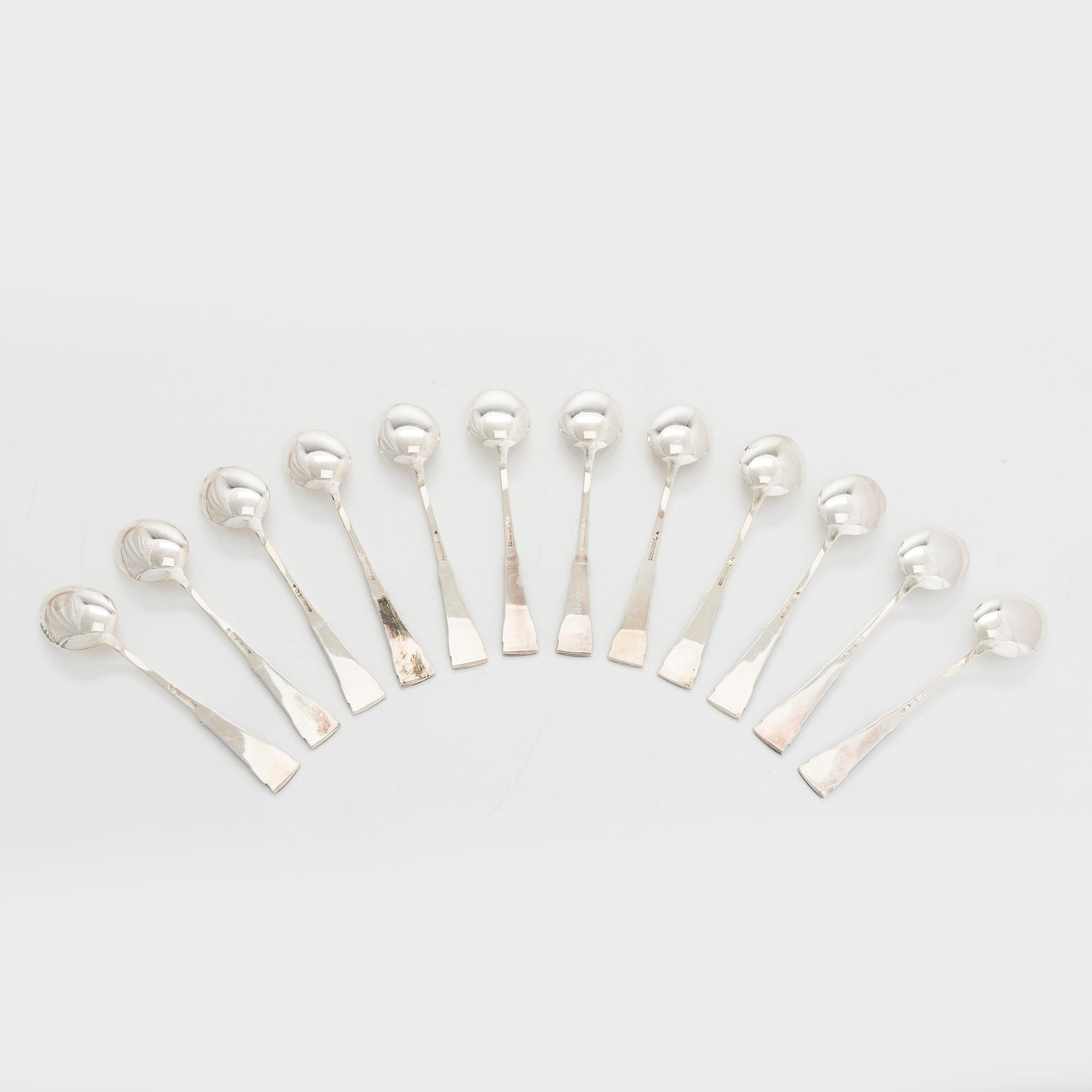Mauno Honkanen, A 12-piece set of silver coffee spoons "Tähkä", Tillander, Helsinki 1963.