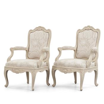 34. A pair of Swedish Rococo 18th century armchairs.