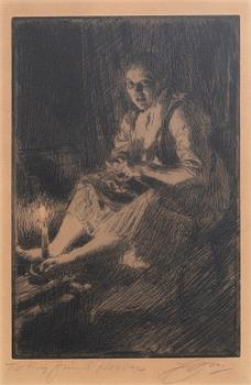 Anders Zorn, etsning, 1905, signerad med dedikation.