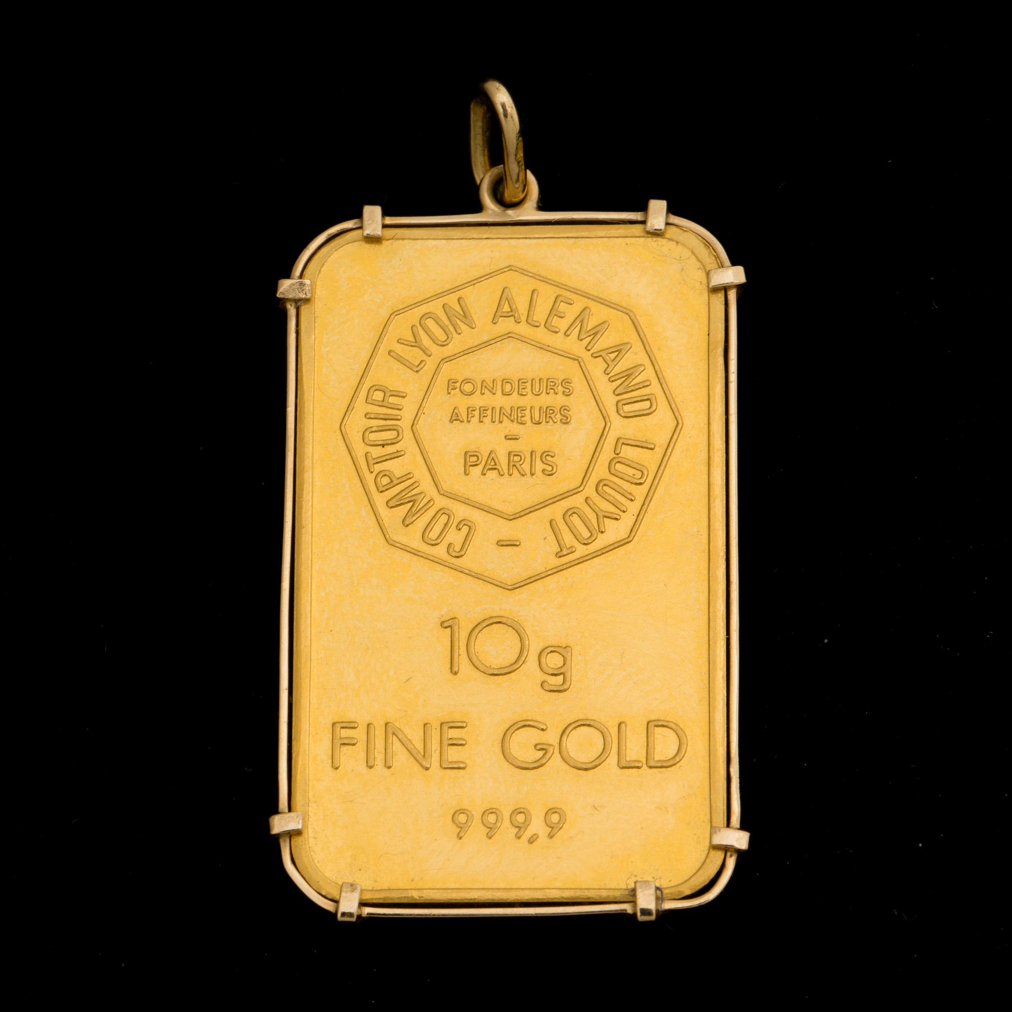 PLAKETT, fine gold 999,9. Comptoir Lyon Alemand Louyot. 10 gram.